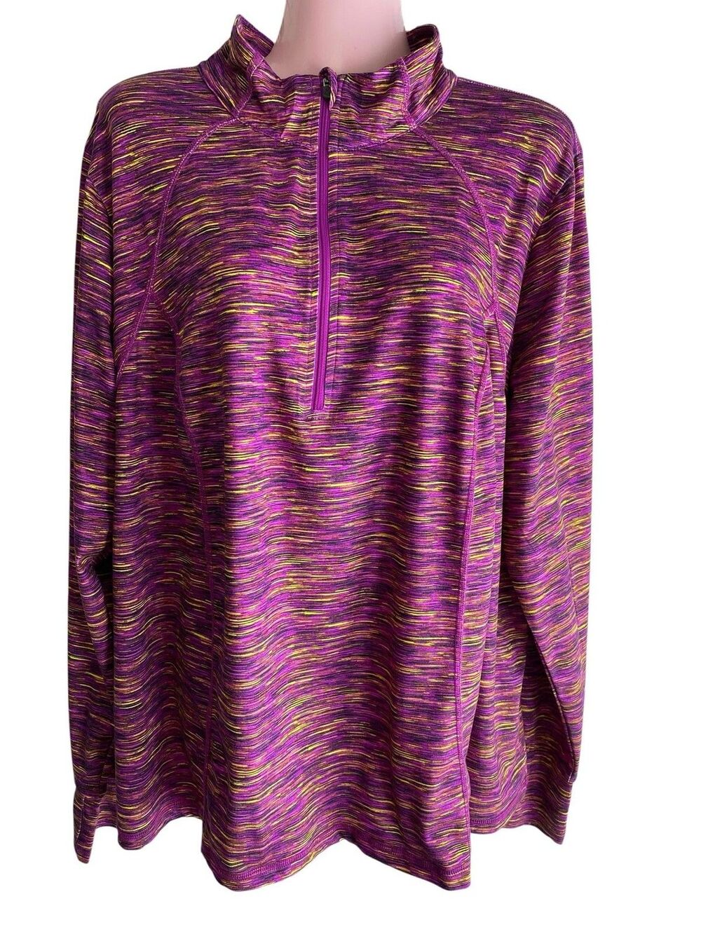 Xersion Pullover Top Womens 2X Purple Space Dye 1/4 Zip Mock Neck Activewear